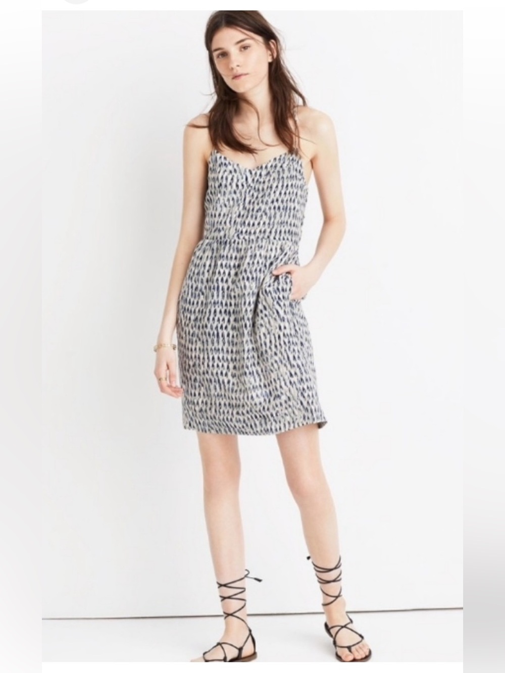 Madewell Silk Sunlight cami Dress painted feathers size 12